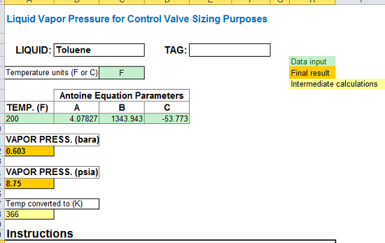 Vapor Pressure Spreadsheet Calculator