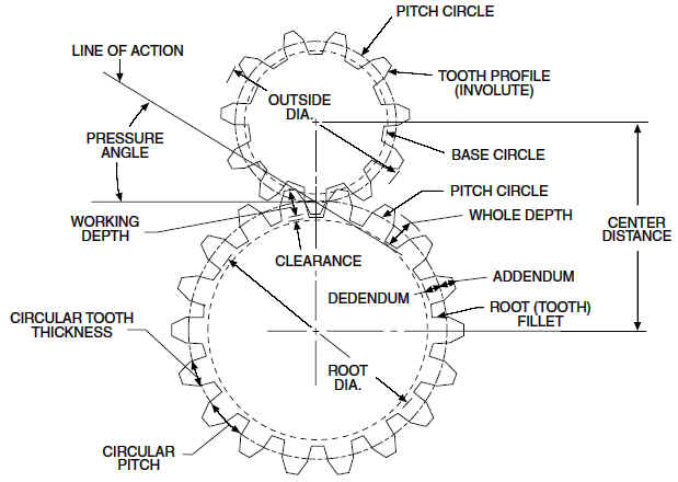 Diagram outlining gear terminology.