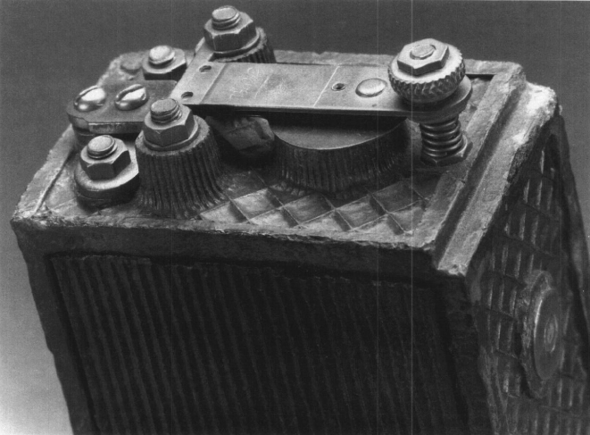 Top view of a 1916-18 fiber case coil showing how the contact bridge support collars were cast into