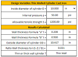 Thin-Walled Cylinders of Cast Iron With Internal Pressure Formula and Calculator