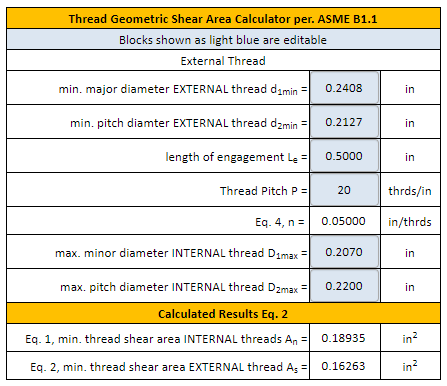 Thread Shear Area Formulas and Calculator per. ASME B1.1
