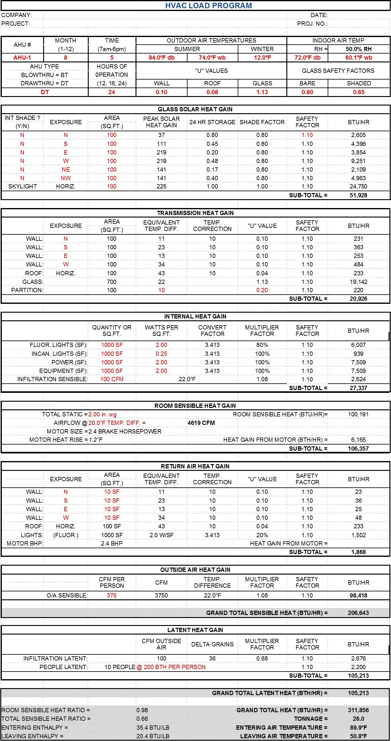 Heat Load Calculation Chart